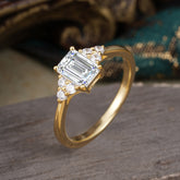 1CT Emerald Cut Lab Diamond Classic Side Stone Engagement Ring
